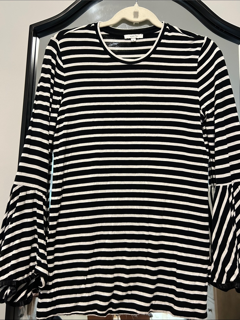 Stella & Dot Black and White Striped Long Sleeve Top